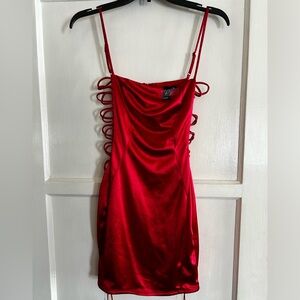 Windsor Scarlet Satin Dress with Strappy Sides